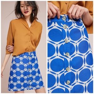 NWT, Anthropologie, Maeve Kandinsky Button Front Geometric Print Skirt In Blue